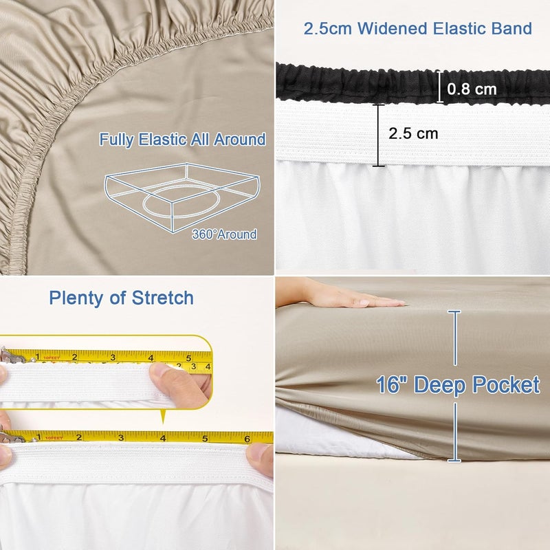 PHF 100% Rayon Derived from Bamboo Cooling Fitted Sheet in Twin Size (100cm x 150cm), 40cm Deep Pocket, 2.5cm Wider Strong Elastic, Silky Smooth, Light Taupe - Image 5