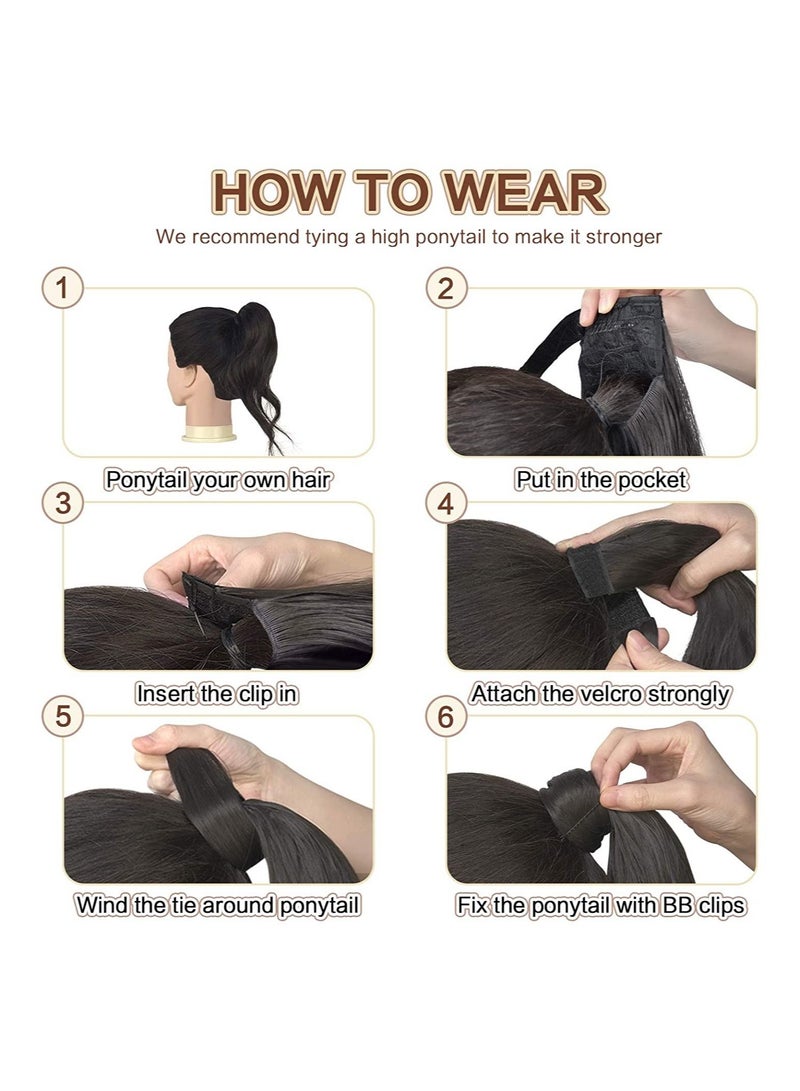 إستيل وصلة ذيل حصان مجعد 15 بوصة مقاومة للحرارة الاصطناعية الطبيعية المتموجة التفاف حول ذيل حصان وصلات شعر للنساء بني داكن مجعد - Image 4