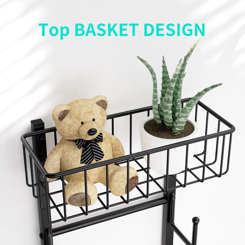 HapiRm Over Door Hat Rack - Wall Mounted Hat Organizer with 6 Hooks and Metal Basket Design, Baseball Cap Organizer Storage Holder Up to 32 Caps for Door, Bedroom, Closet (Black) - Image 5