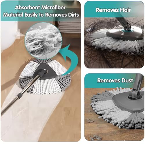 Mevigo 360° Spin Mop with Bucket|Dual Drive Floor Cleaning System with Stainless Steel Wringer|Super Absorbent Microfiber Heads 2 Refills Easy Self-Wringing Mop Set for Home&Office -Beige&Grey - Image 5