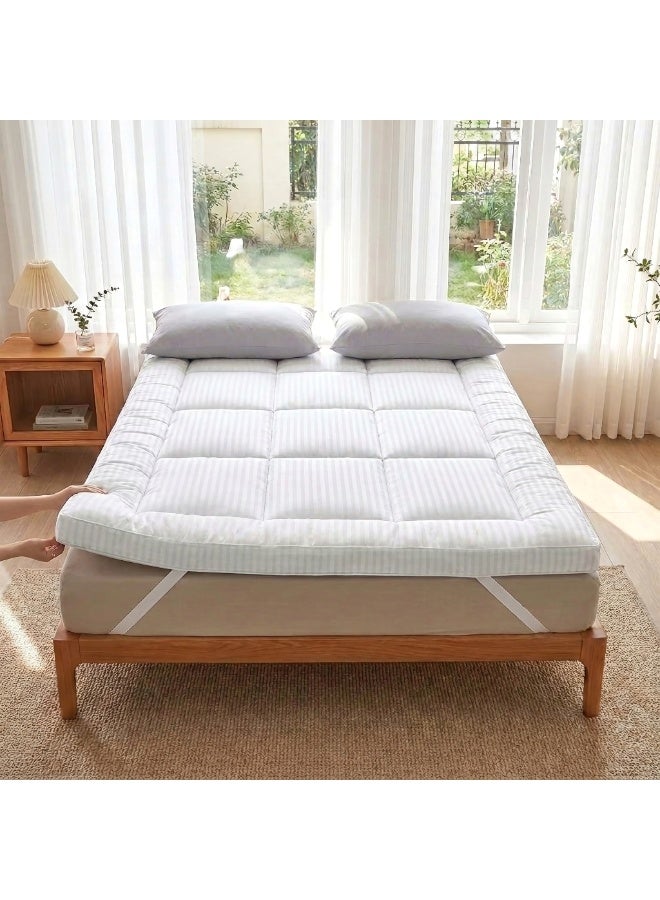 RoyalBed Mattress Topper Thick Filling and Plush Brushed Fabric with 4-Side Elastic Bands for Secure Fit White Extra Thick Bed Topper Fluffy Super Soft Topper - Image 1