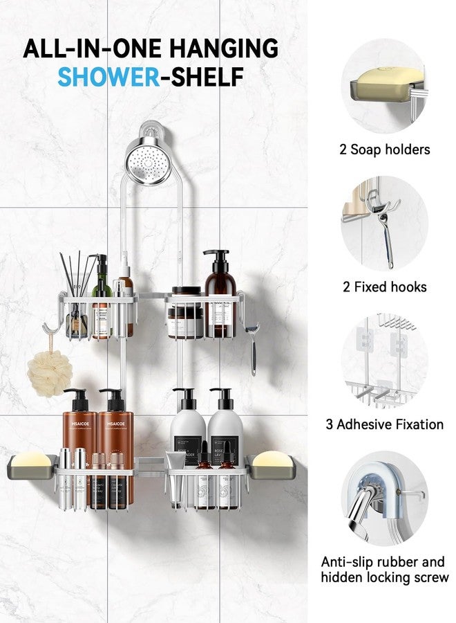 MSAICOE Adjustable Shower Caddy Hanging - Never Rust Shower Organizer Hanging, Aluminum Shower Racks for Inside Shower - Bathroom Organizers and Storage with 2 Soap Holders and 2 Removable Hooks, Silver - Image 4