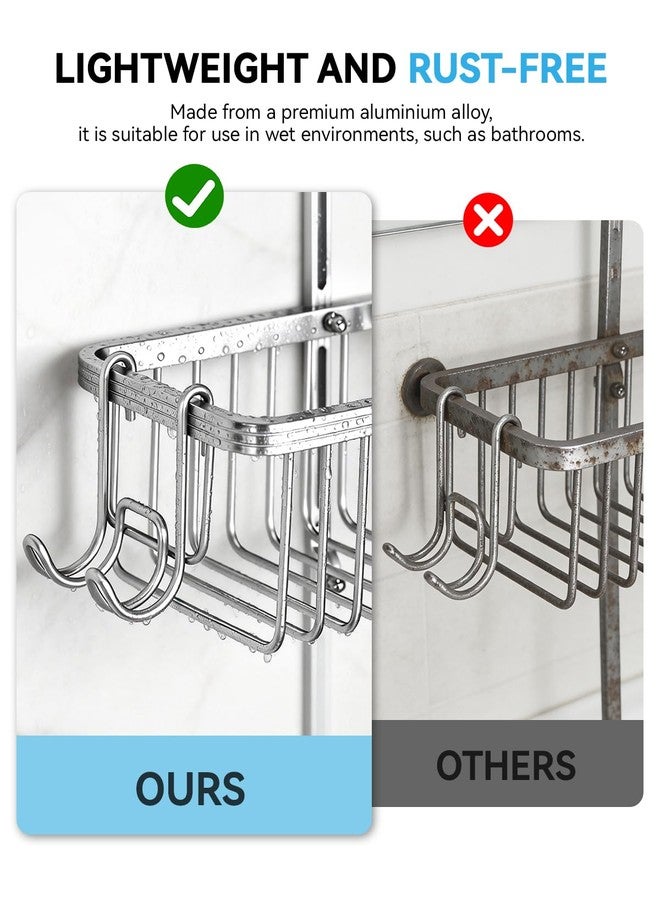 MSAICOE Adjustable Shower Caddy Hanging - Never Rust Shower Organizer Hanging, Aluminum Shower Racks for Inside Shower - Bathroom Organizers and Storage with 2 Soap Holders and 2 Removable Hooks, Silver - Image 5