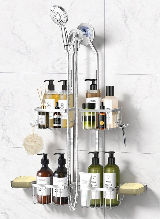 MSAICOE Adjustable Shower Caddy Hanging - Never Rust Shower Organizer Hanging, Aluminum Shower Racks for Inside Shower - Bathroom Organizers and Storage with 2 Soap Holders and 2 Removable Hooks, Silver - Image 1