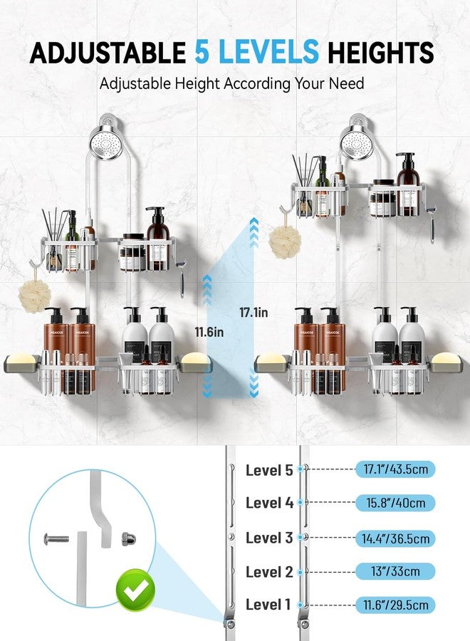 MSAICOE Adjustable Shower Caddy Hanging - Never Rust Shower Organizer Hanging, Aluminum Shower Racks for Inside Shower - Bathroom Organizers and Storage with 2 Soap Holders and 2 Removable Hooks, Silver - Image 3