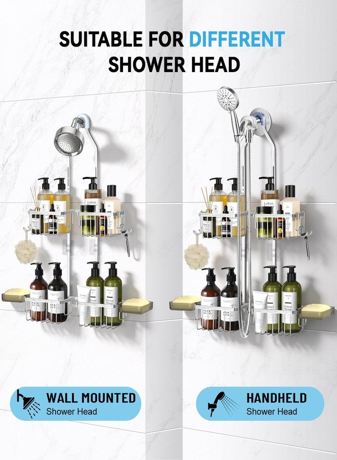 MSAICOE Adjustable Shower Caddy Hanging - Never Rust Shower Organizer Hanging, Aluminum Shower Racks for Inside Shower - Bathroom Organizers and Storage with 2 Soap Holders and 2 Removable Hooks, Silver - Image 2