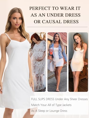 Vlazom Women Full Slips Sexy Soft Under Dress Basic Adjustable Spaghetti Strap Cami Slip Chemises V Neck Negligee A-white - Image 4