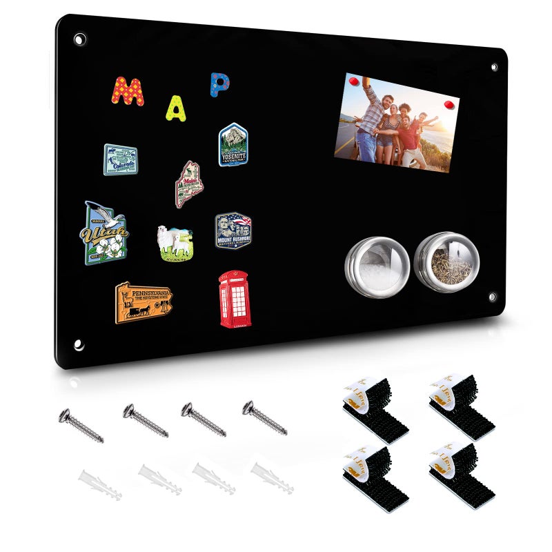 HYHOSHI Black Magnetic Board175 x 114 Magnet Bulletin Board to Display Magnetic Notes Poetry Photos Suitable for Wall Refrigerator Cabinet etc Come with 4 Pcs Dual Lock Tape and Screws - Image 1