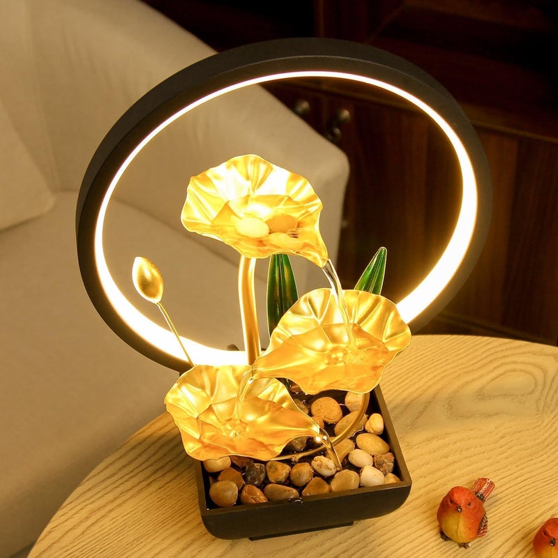 Tazweeq Tabletop Fountain,USB Powered Relaxation Indoor Tabletop Fountain With LED Circle Reflective Lighting Feature,Small Waterfall Fountains,For Home And Office Decor, Beautiful Humidifier - Image 4