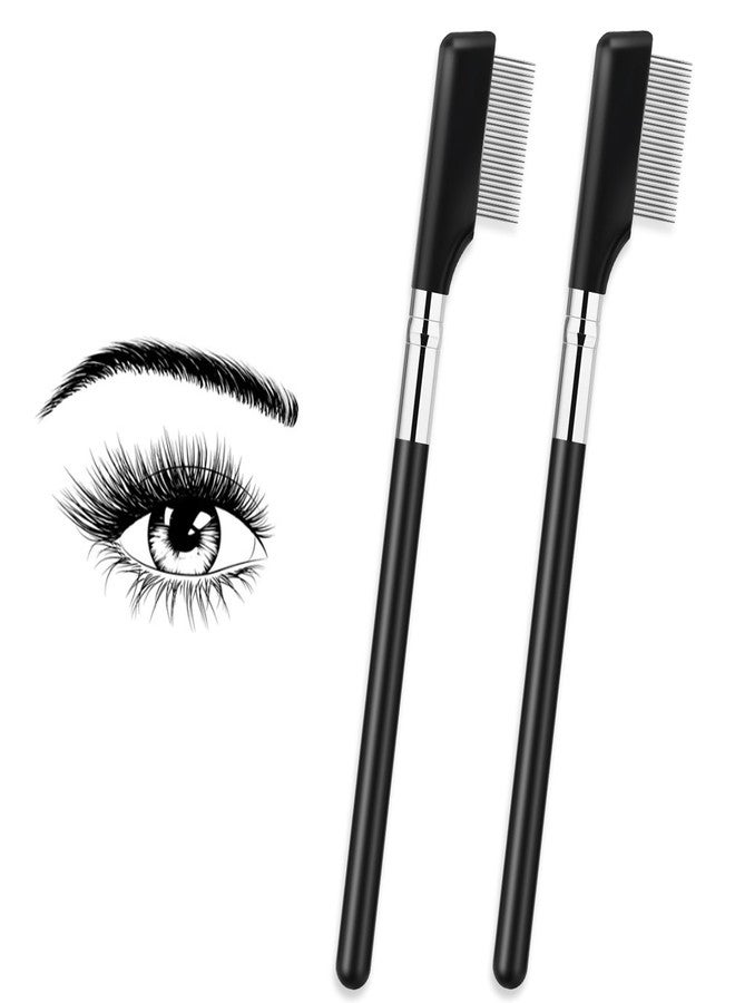 Gtziqa Metal Eyelash Comb Separator, 2 Pack Eyebrow Brush Eye Brow Grooming Tool Professional Eyebrow Makeup Brush Tools with Metal Teeth for Women (Black) - Image 1