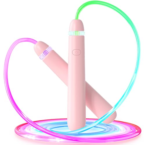 ACHDOFITS LED Light Up Jump Rope for Kids and Adult Adjustable Glowing Skipping Rope for Boys and Girls Colorful Luminous Jumping Rope for Fitness and Workout Pink - Image 1
