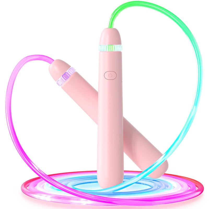 ACHDOFITS LED Light Up Jump Rope for Kids and Adult Adjustable Glowing Skipping Rope for Boys and Girls Colorful Luminous Jumping Rope for Fitness and Workout Pink - Image 2