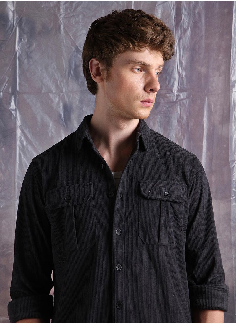 Hubberholme Men Comfort Relaxed Fit Spread Collar Wrinkle Free Textured Casual Shirt  - Image 4