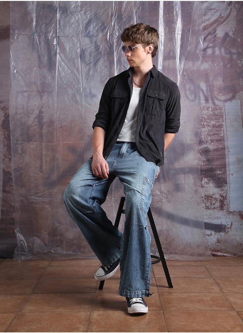 Hubberholme Men Comfort Relaxed Fit Spread Collar Wrinkle Free Textured Casual Shirt  - Image 2