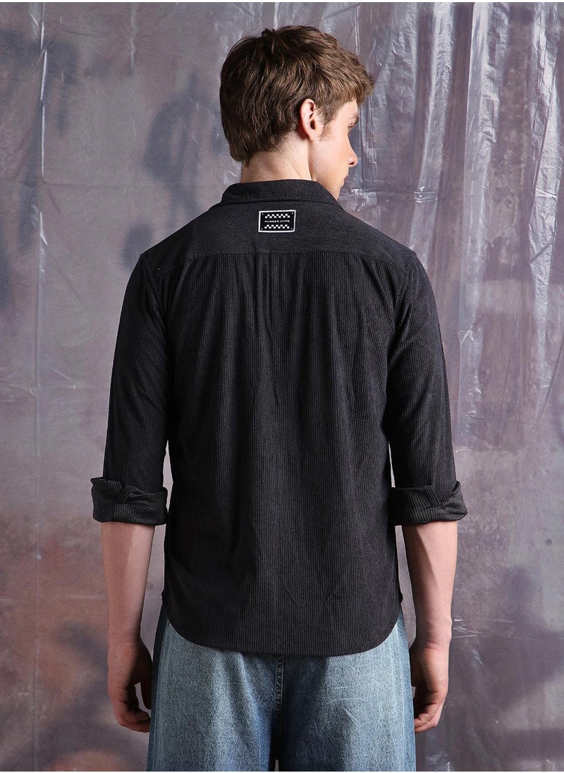 Hubberholme Men Comfort Relaxed Fit Spread Collar Wrinkle Free Textured Casual Shirt  - Image 5