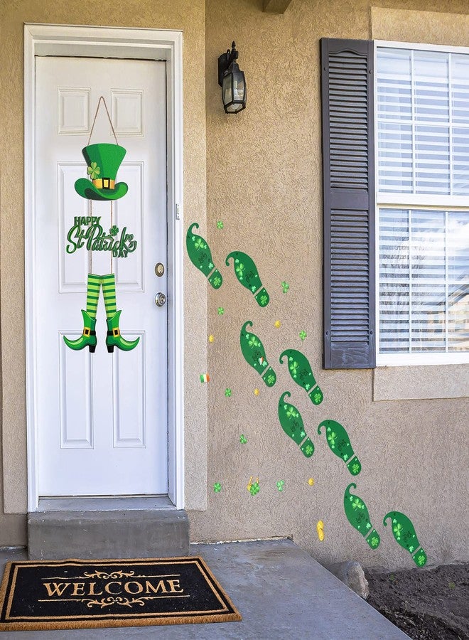 Marsui St Patricks Day Decorations Set Includes Hanging Happy St. Patrick's Day Wooden Wall Decor and 5 Sheets Leprechaun Footprints Floor Decals Happy St. Patrick's Day Sign Shamrock Door Decoration - Image 4