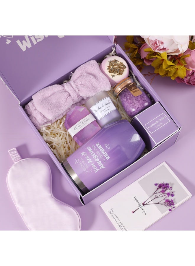 FUREUL Women's Gift Basket - Mother's Day Gift, Birthday Gift, Relaxing Spa Gift Basket Set, Unique Women's Gift Ideas, Gifts for Mom, Sisters, Best Friends, Wife, Colleagues, Teachers, and Nurses (Purple Material) - Image 3