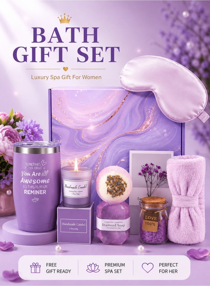 FUREUL Women's Gift Basket - Mother's Day Gift, Birthday Gift, Relaxing Spa Gift Basket Set, Unique Women's Gift Ideas, Gifts for Mom, Sisters, Best Friends, Wife, Colleagues, Teachers, and Nurses (Purple Material) - Image 1