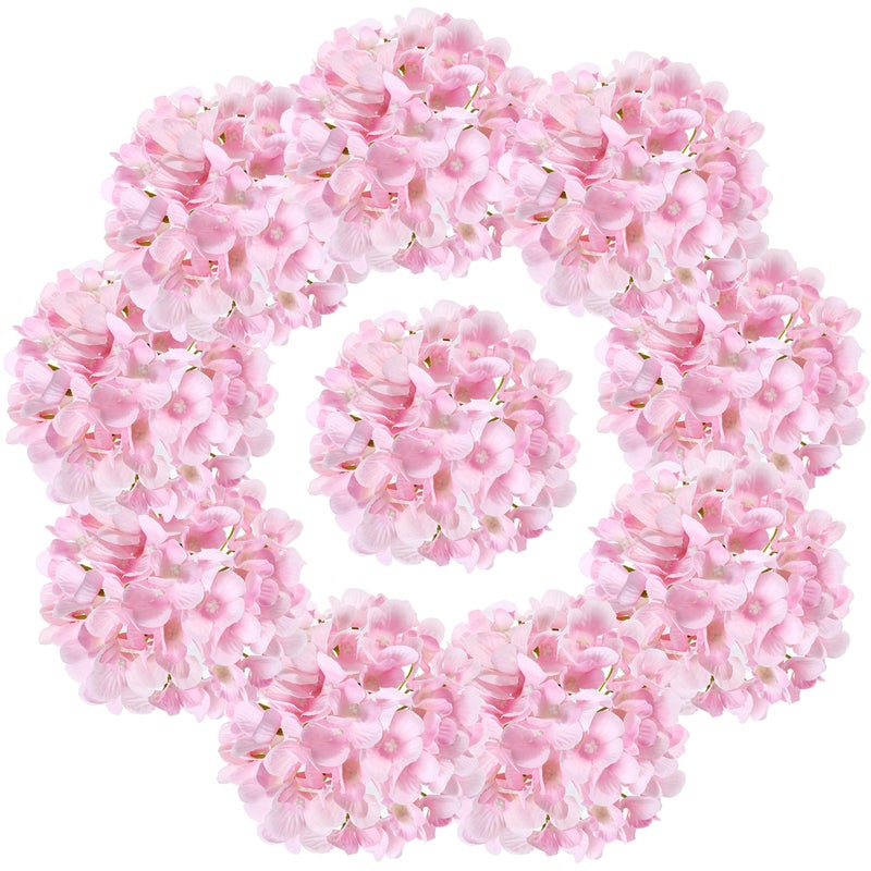 LUSHIDI 10PCS Silk Hydrangea Heads with Stems Artificial Flowers for Wedding Party Home Decor Pink 2