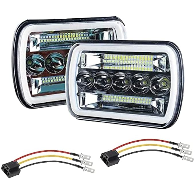 AMUNIESUN زوج من المصابيح الأمامية LED فائقة السطوع 7×6 5×7 6052 6054 H5054 H6054 شعاع منخفض محكم هالة بيضاء كهرمانية مناسبة لسيارات فورد E250 E350 E450 E150 F550 F600 F650 F700 F750 Gmc Savana Chevy Express - Image 2