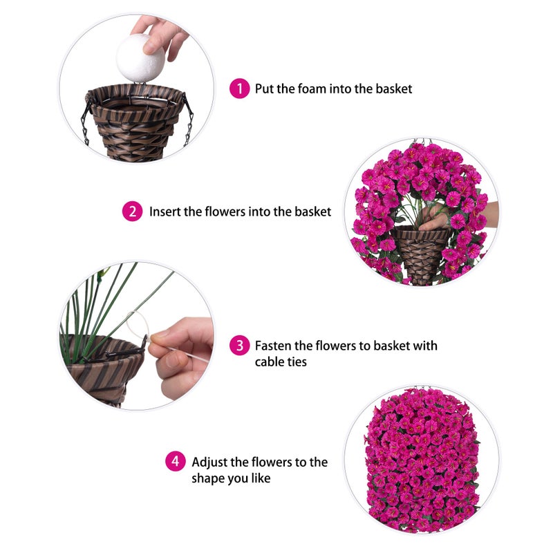 HyeFlora Artificial Fake Hanging Flowers Plants Baskets for Outdoor Outside Decoration, Faux Silk UV Resistant Realistic Fuchsia Morning Glory Planter for Home Porch Patio Balcony Garden Yard - Image 5