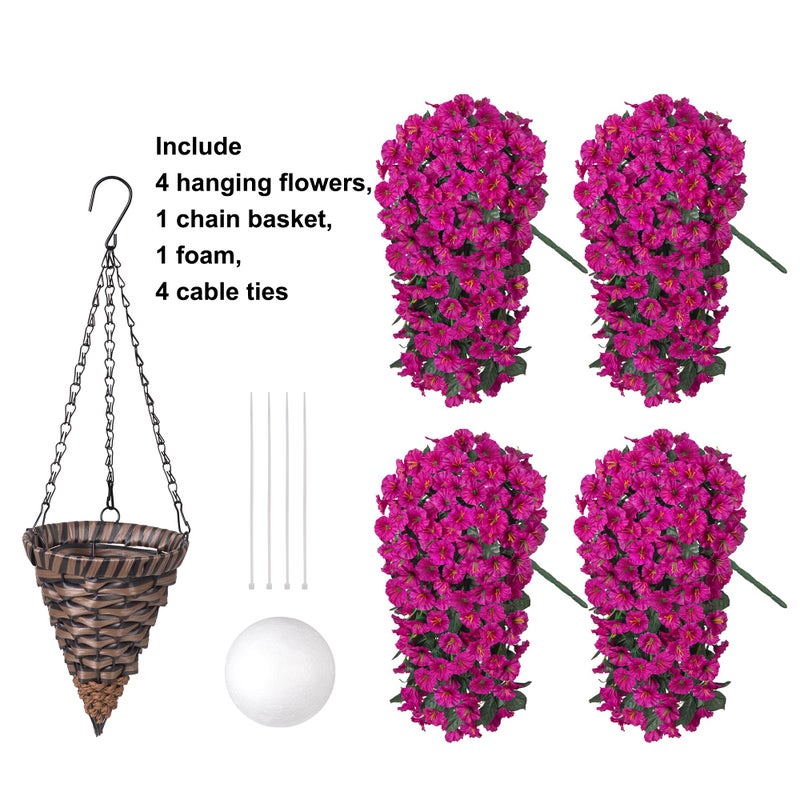 HyeFlora Artificial Fake Hanging Flowers Plants Baskets for Outdoor Outside Decoration, Faux Silk UV Resistant Realistic Fuchsia Morning Glory Planter for Home Porch Patio Balcony Garden Yard - Image 4