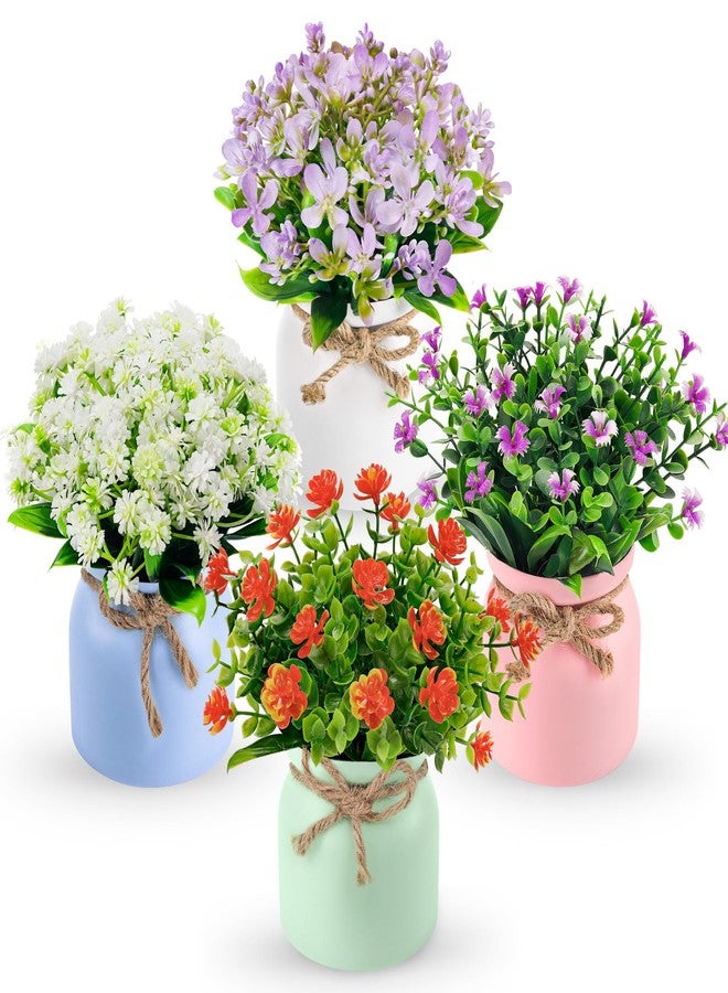 Der Rose مجموعة من 4 زهور صناعية صغيرة من دير روز، مثالية لتزيين المنزل في فصلي الصيف والربيع، وتزيين الطاولات، والمكاتب، وحفلات الزفاف، والشقق. - Image 1