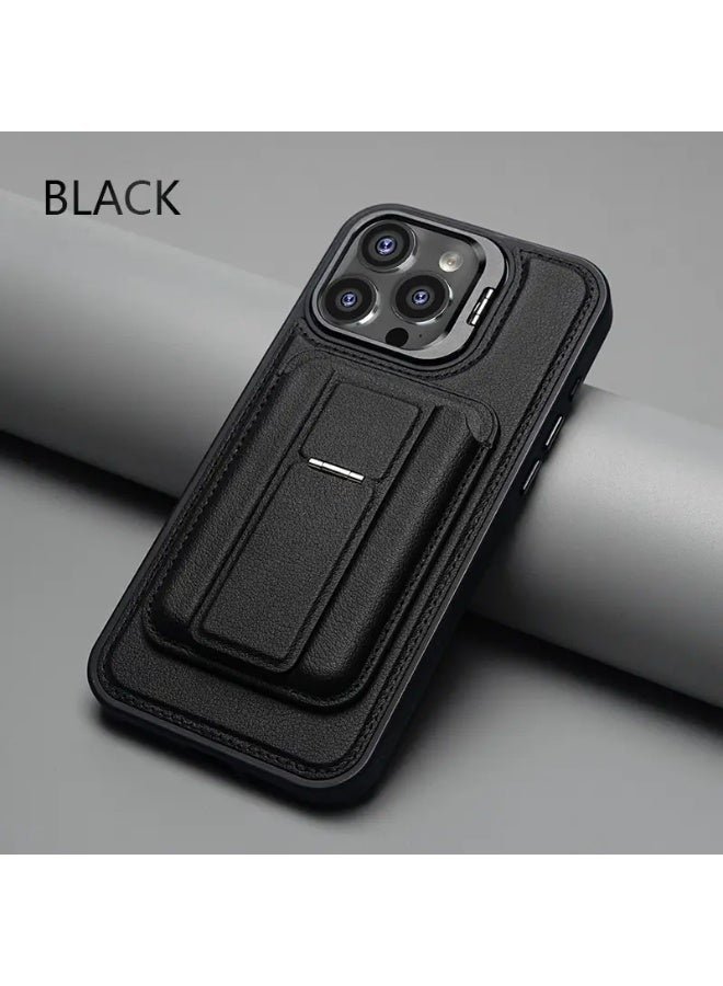 Temu New Genuine Leather Phone Case with Magnetic Card Slot, Stylish Business Case Comfortable, Lightweight and Durable with Full Protection Lens Frame and Stable Stand Compatible with iPhone 14 Pro Max