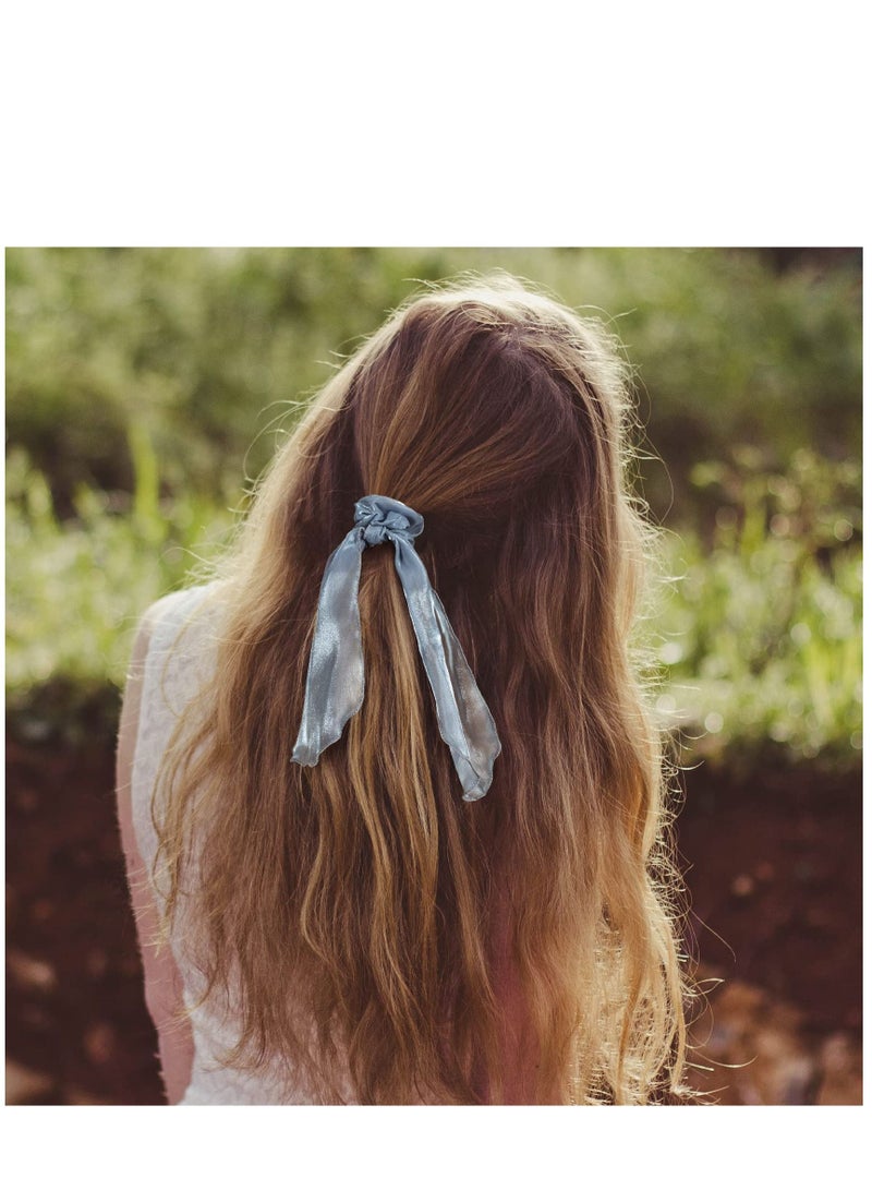 Loquat Silk Bow Scrunchies for Hair, Elastic Hair Tie Ear Women Girls 6pcs, Vintage Non Slip Satin Ropes Scarf Headbands Ponytail Holder - Image 4