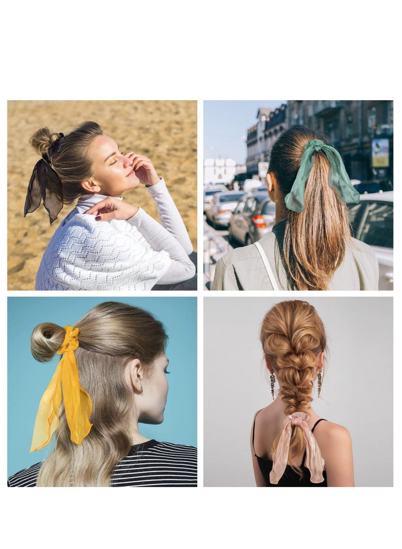 Loquat Silk Bow Scrunchies for Hair, Elastic Hair Tie Ear Women Girls 6pcs, Vintage Non Slip Satin Ropes Scarf Headbands Ponytail Holder - Image 3