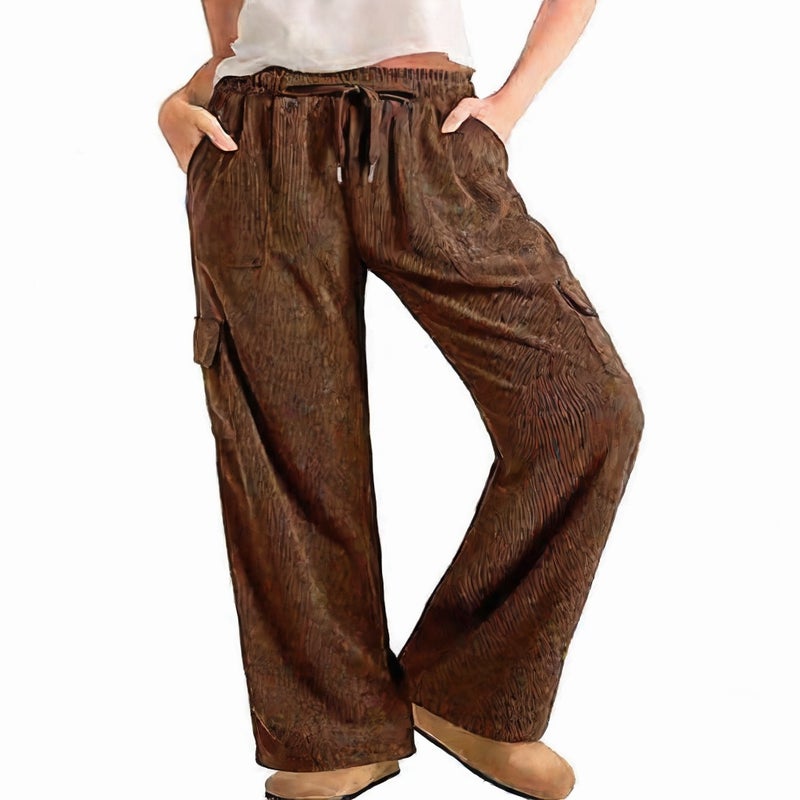 Women's Corduroy Casual Trousers High Waist Loose Fit Long Pants - Image 1