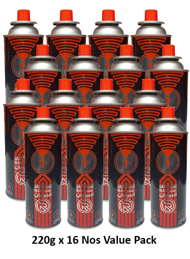 GO2CAMPS 16-Piece 220g Value Pack Butane Gas Cartridge