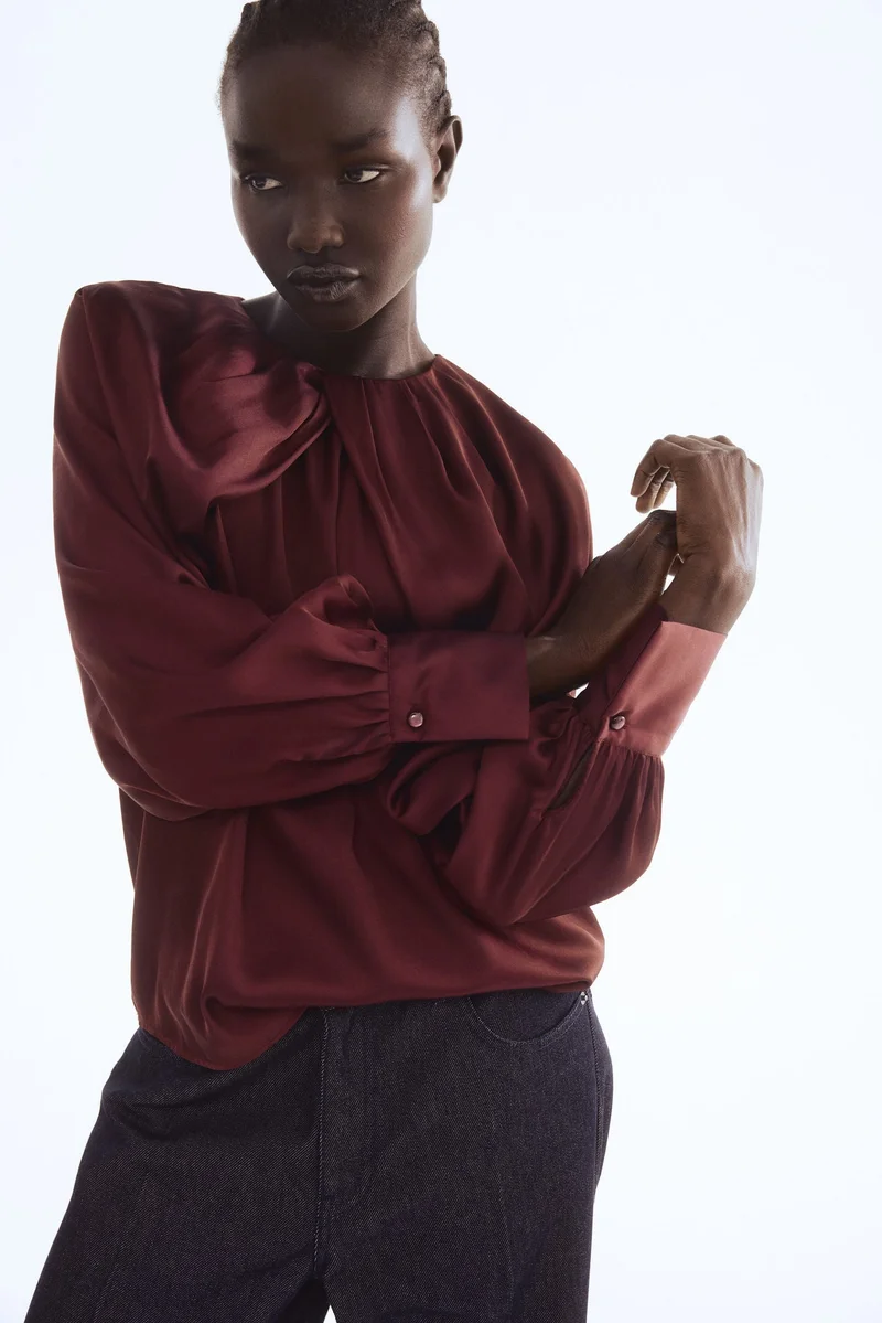 H&M Balloon-sleeved satin blouse