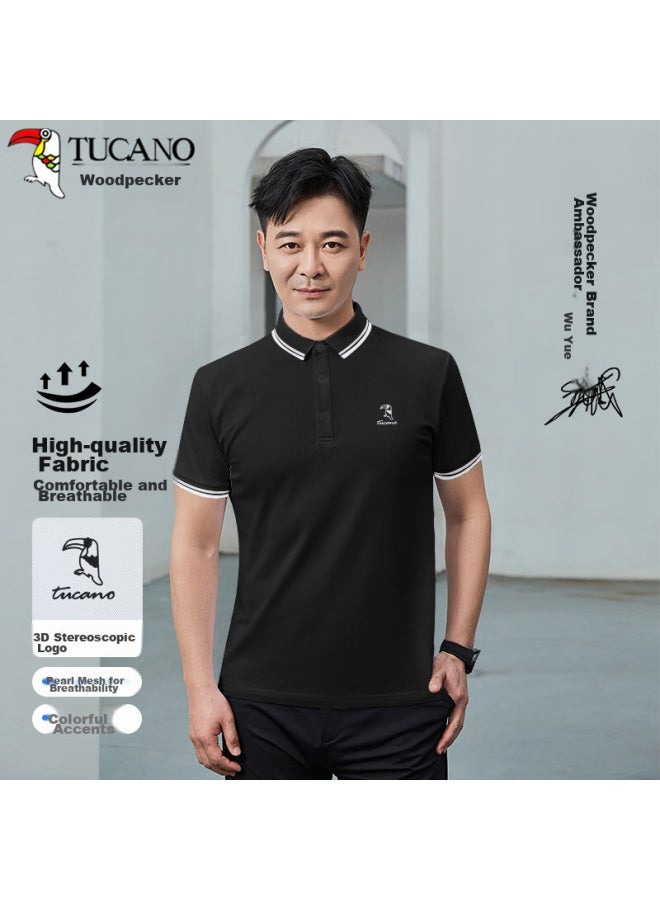 Tucano Tucano Short-sleeve T-shirt For Men, Solid Color Polo Undershirt, Business Fashion Casual Versatile Top, Men's Clothing, Black, Xl - Image 1