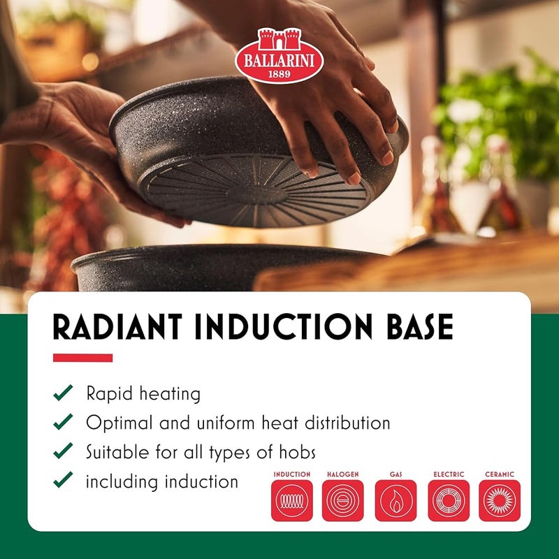Ballarini Torre Set Of 3 Frying Pans With Removable Handle, Made In Italy, Granitium Non-Stick Ceramic Coating, Induction base, Space-Saving, For All Stovetops, Oven-Safe Without Handle - Image 4