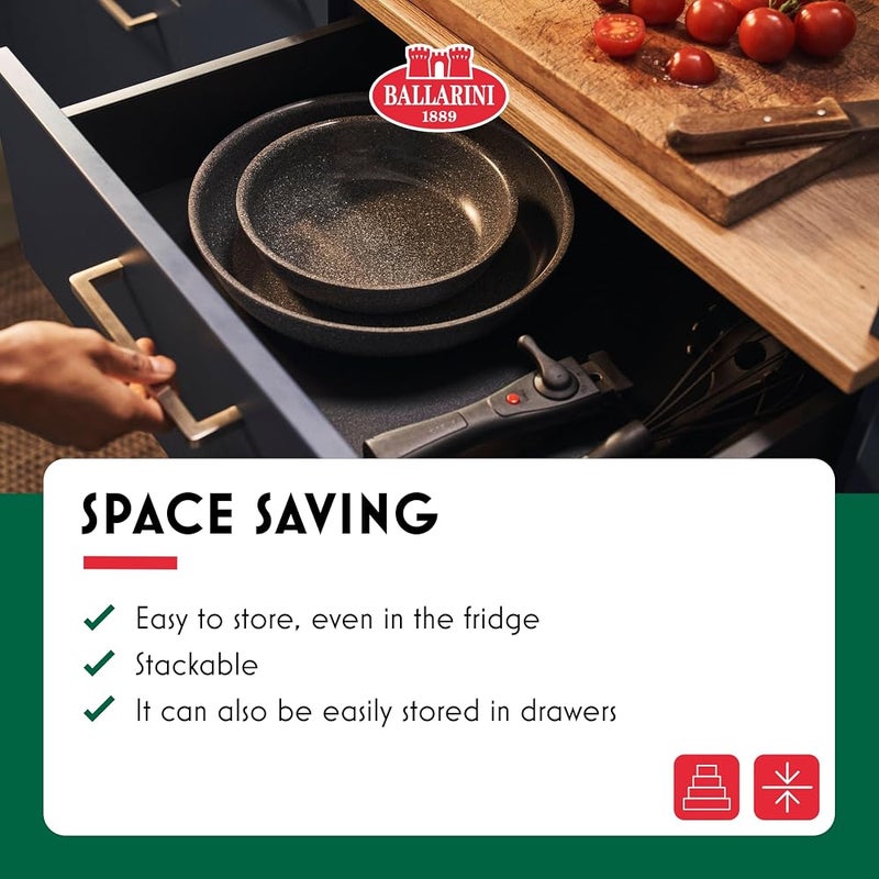 Ballarini Torre Set Of 3 Frying Pans With Removable Handle, Made In Italy, Granitium Non-Stick Ceramic Coating, Induction base, Space-Saving, For All Stovetops, Oven-Safe Without Handle - Image 5