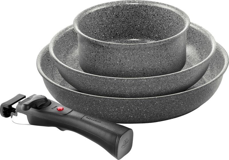 Ballarini Torre Set Of 3 Frying Pans With Removable Handle, Made In Italy, Granitium Non-Stick Ceramic Coating, Induction base, Space-Saving, For All Stovetops, Oven-Safe Without Handle - Image 1