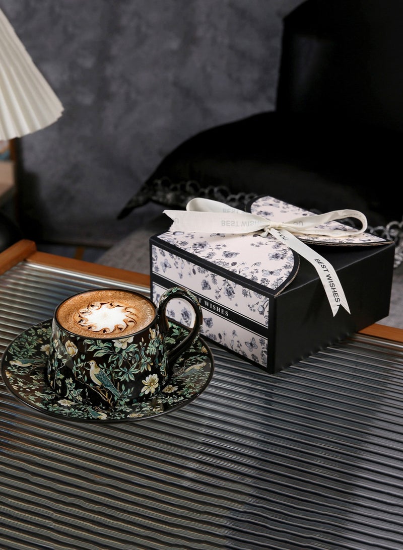 MissTiara Ceramic Coffee Cup and Saucer Set, Vintage Floral Design Porcelain Coffee Cup and Saucer with Gift Box, Hand Crafted Flower Shaped Coffee Cup for Home Office,250 ML Capacity - Image 2