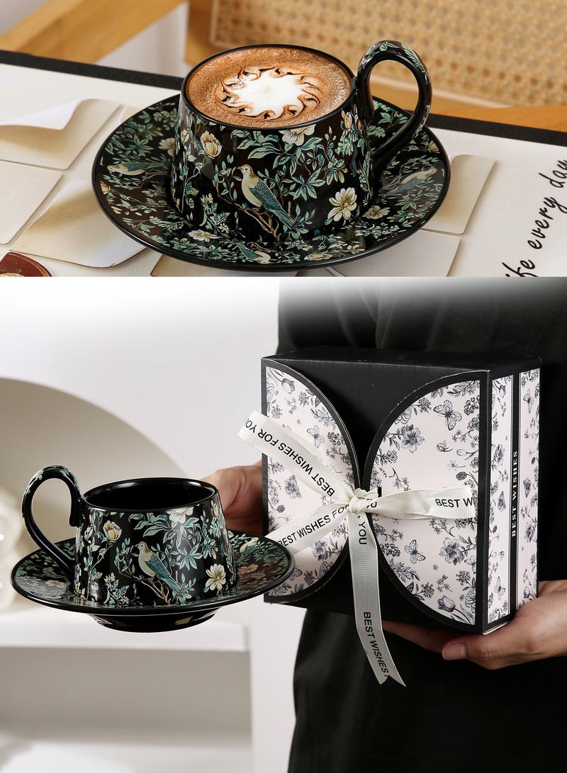 MissTiara Ceramic Coffee Cup and Saucer Set, Vintage Floral Design Porcelain Coffee Cup and Saucer with Gift Box, Hand Crafted Flower Shaped Coffee Cup for Home Office,250 ML Capacity - Image 3