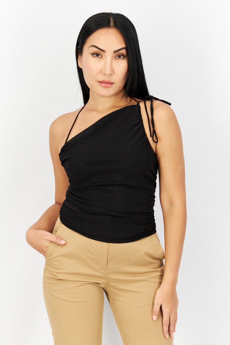 NA-KD بلوزة نسائية بتفاصيل حزام، سوداء - Image 1