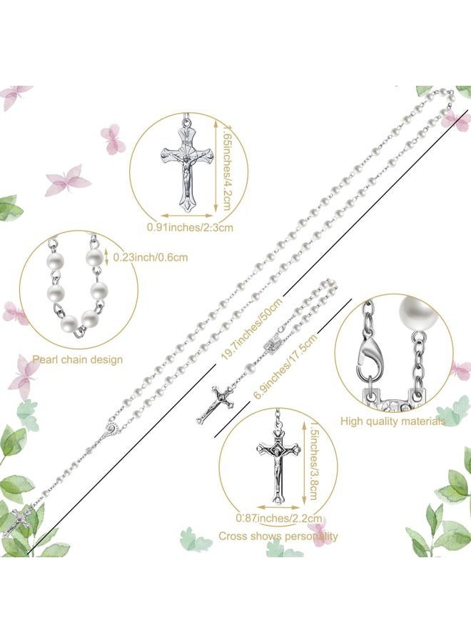 Funtery 6 Pcs First Communion Veils Girls Catholic Set 1st Communion Wreath Veil Headpiece Sock Necklace Bracelet Kid Wedding(Delicate Style) - Image 2