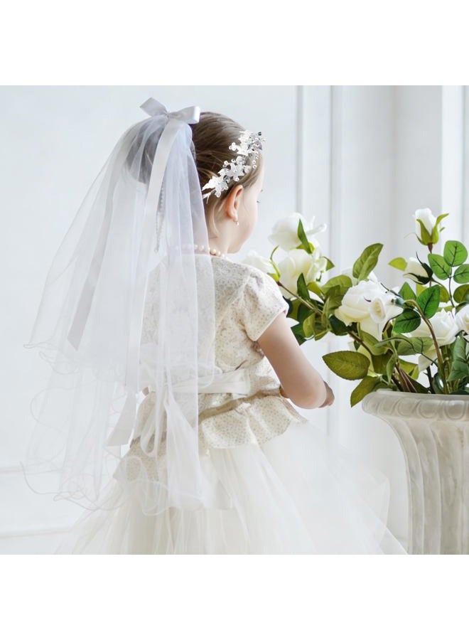 Funtery 6 Pcs First Communion Veils Girls Catholic Set 1st Communion Wreath Veil Headpiece Sock Necklace Bracelet Kid Wedding(Delicate Style) - Image 5