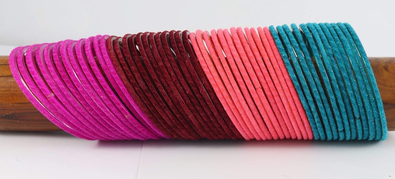 NMII Glass with Velvet worked Glossy Finished Bangle Set For Women and Girls, (Multi-Colour_2.8 Inches), Pack Of 96 Bangle Set - Image 4