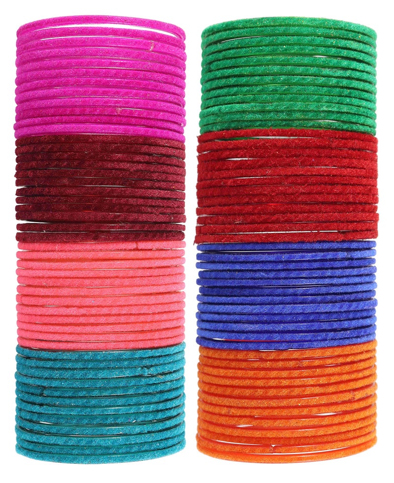 NMII Glass with Velvet worked Glossy Finished Bangle Set For Women and Girls, (Multi-Colour_2.8 Inches), Pack Of 96 Bangle Set - Image 2