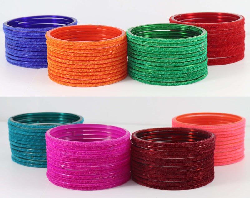 NMII Glass with Velvet worked Glossy Finished Bangle Set For Women and Girls, (Multi-Colour_2.8 Inches), Pack Of 96 Bangle Set - Image 5