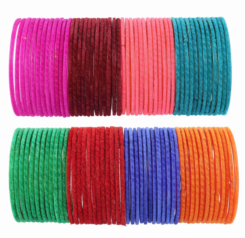 NMII Glass with Velvet worked Glossy Finished Bangle Set For Women and Girls, (Multi-Colour_2.8 Inches), Pack Of 96 Bangle Set - Image 1