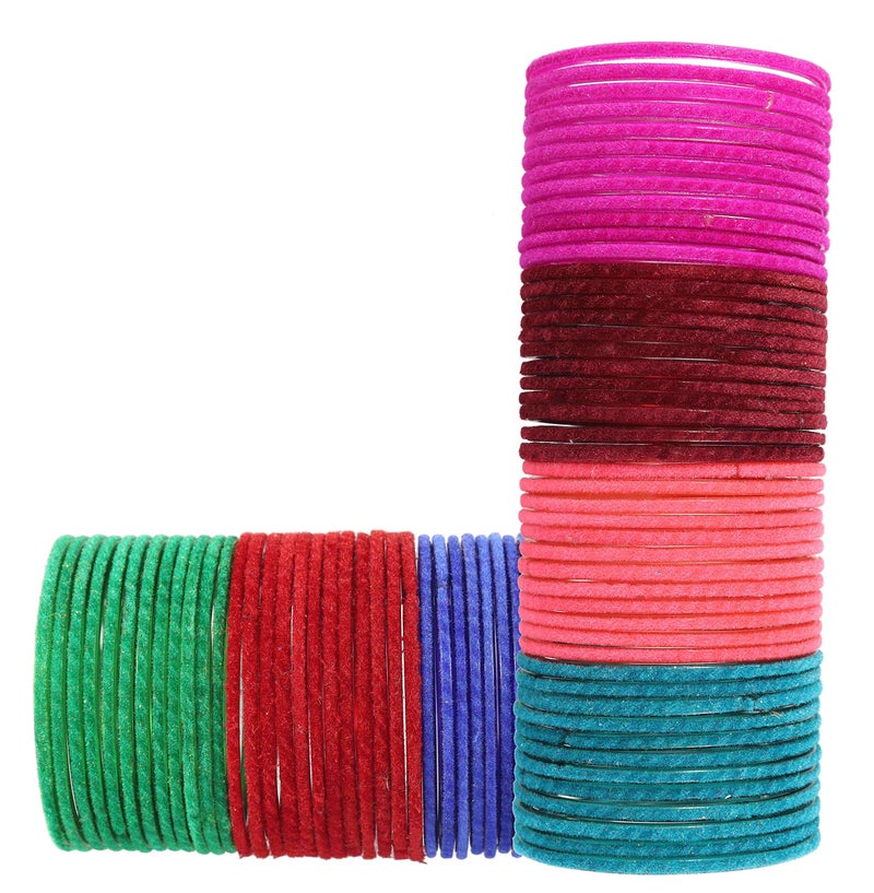 NMII Glass with Velvet worked Glossy Finished Bangle Set For Women and Girls, (Multi-Colour_2.8 Inches), Pack Of 96 Bangle Set - Image 3