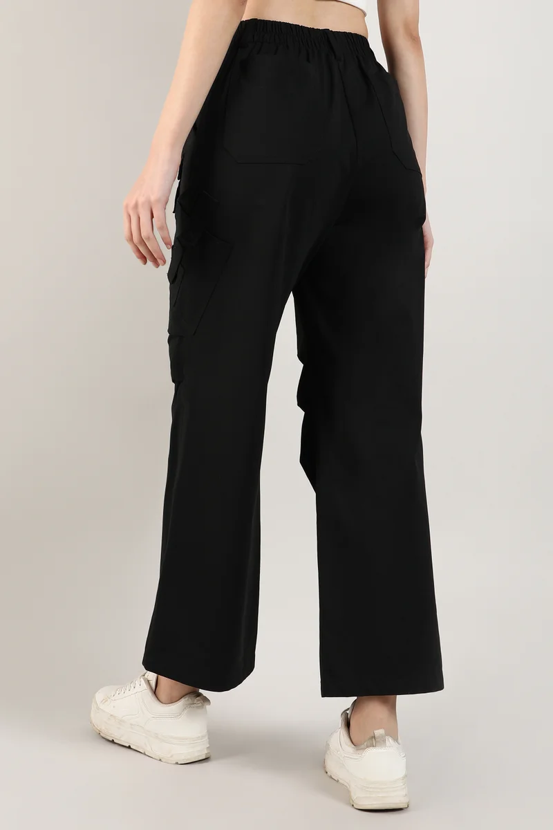 Campus Sutra Women's Onyx Black Baggy Cargo Trousers