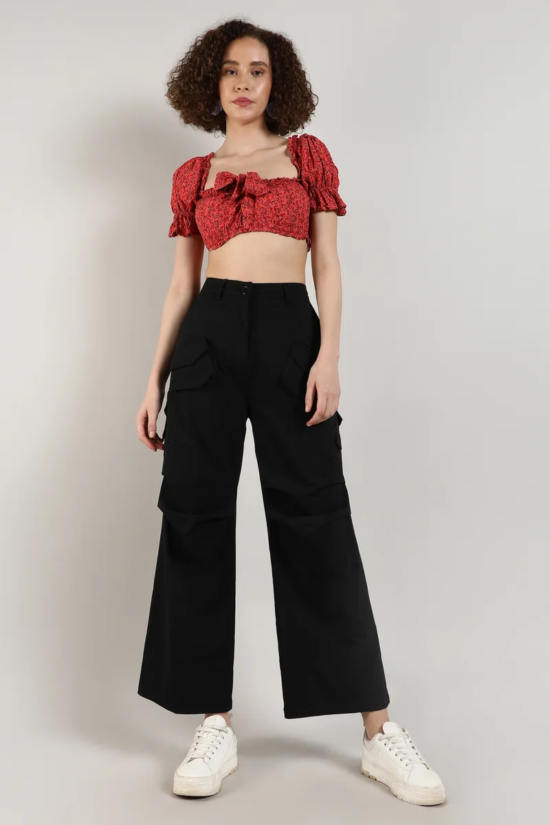 Campus Sutra Women's Onyx Black Baggy Cargo Trousers
