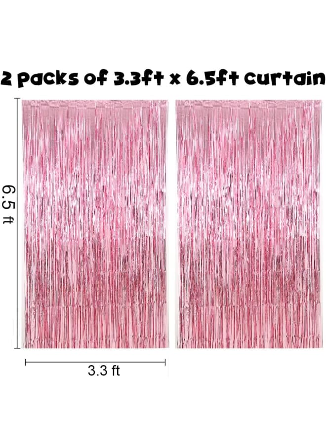 ستائر خلفية ذات أهداب وردية - 2، 3.3 قدم × 6.5 قدم، مايلر وردي، ديكور الحفلات - Image 2